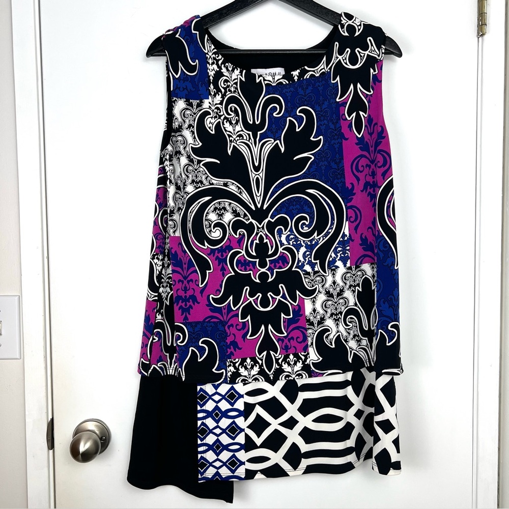 Joseph Ribkoff Asymmetrical Hem Print Tunic Top L Multicolor ADD TO A BUNDLE